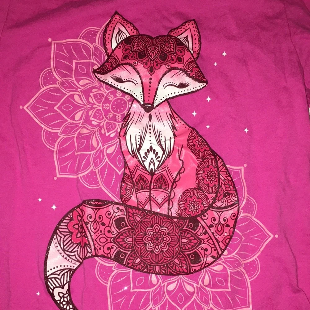 Girls Hot Pink Fox Graphic Long Sleeve Tee